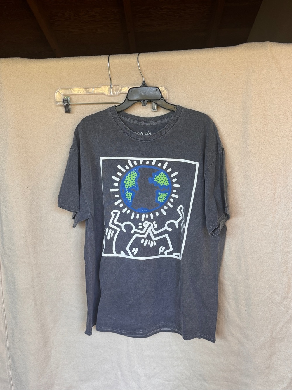 Keith Haring Short Sleeve Graphic Tee in Charcoal Gray - XL